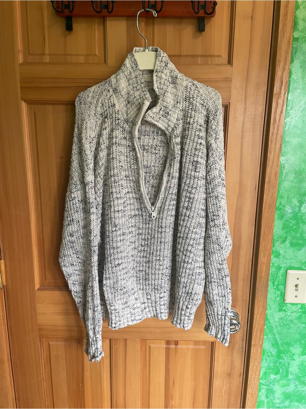 aerie OFFLINE Marled Knit Half-Zip Sweater - White & Black, Oversized, Sz S